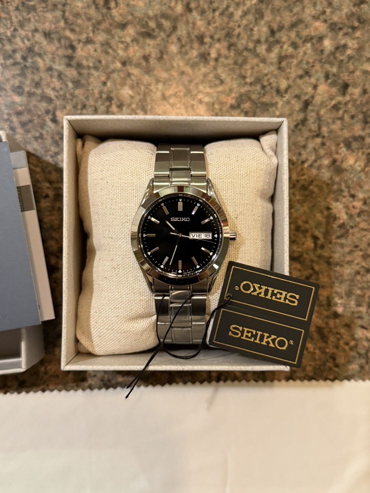 Seiko Essentials Black Dial Stainless Steel Bracelet Men’s Watch SUR361P1