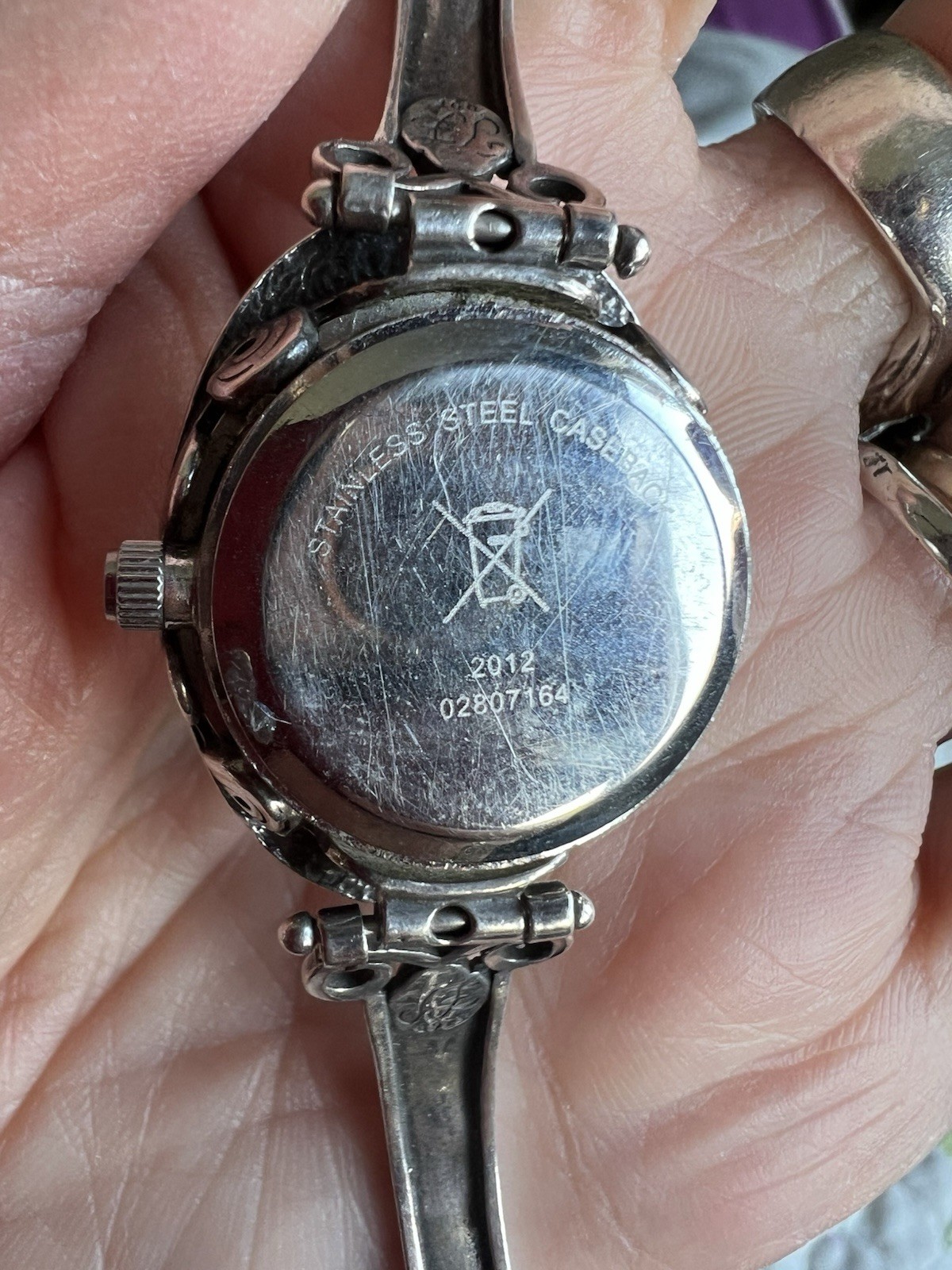 Gorgeous Or Paz Solid Silver Watch With Mother of Pearl Dial & Garnets