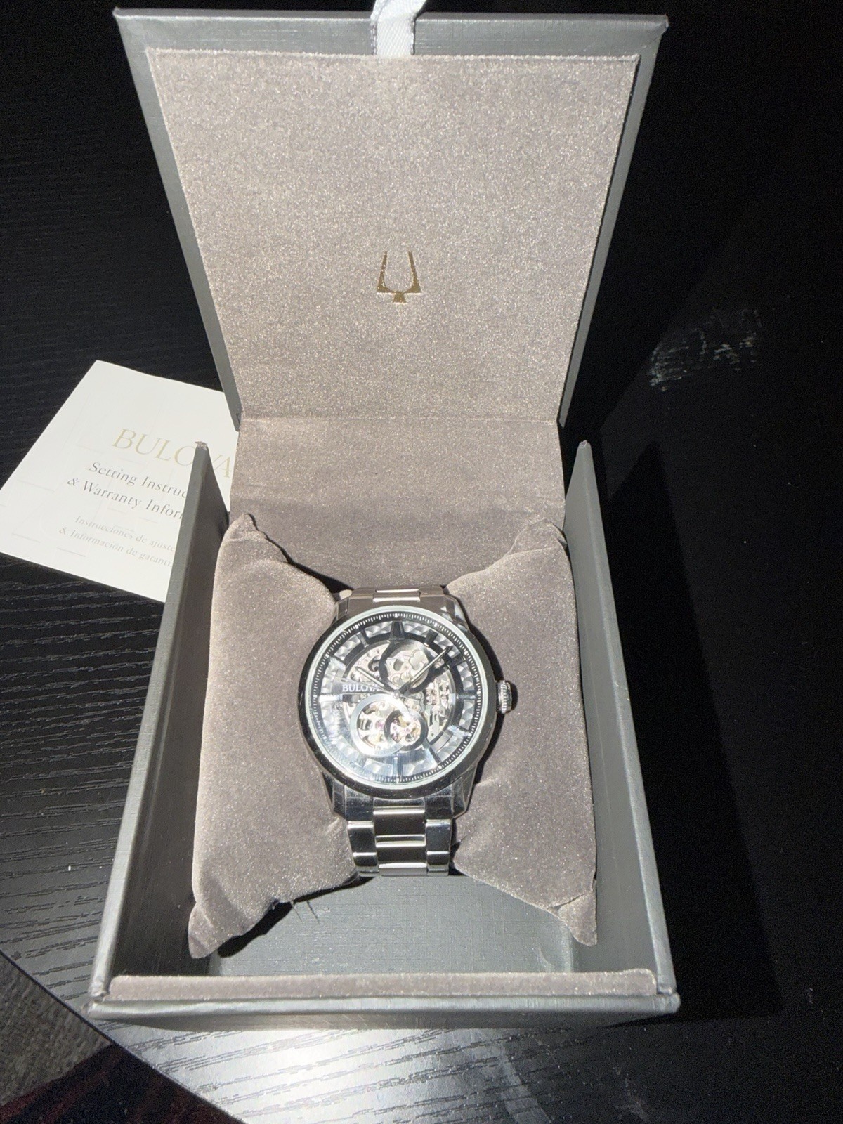 Bulova Men’s Skeleton Dial Automatic Watch Stainless Steel Bracelet Box/Manual