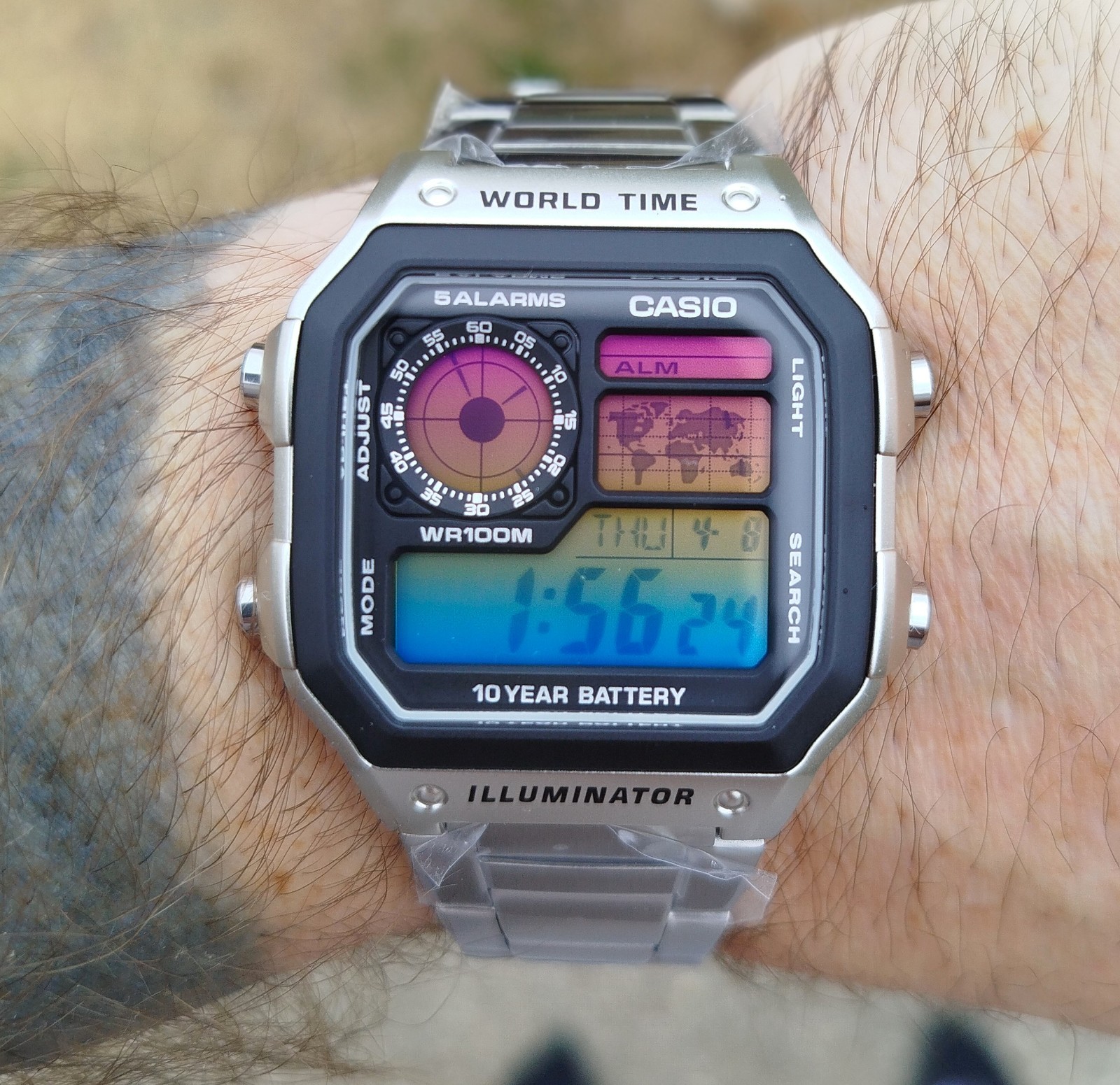 Custom Casio AE1200 World Time Teal Gold Gradient Mod Steel Bracelet