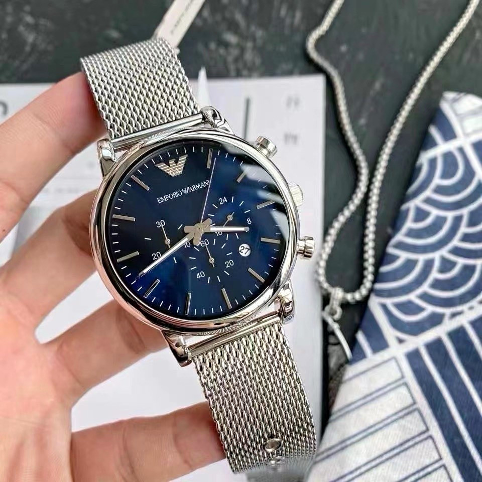 Emporio Armani Men’s Blue Dial Quartz 42mm Silver Mesh Bracelet 50m Date