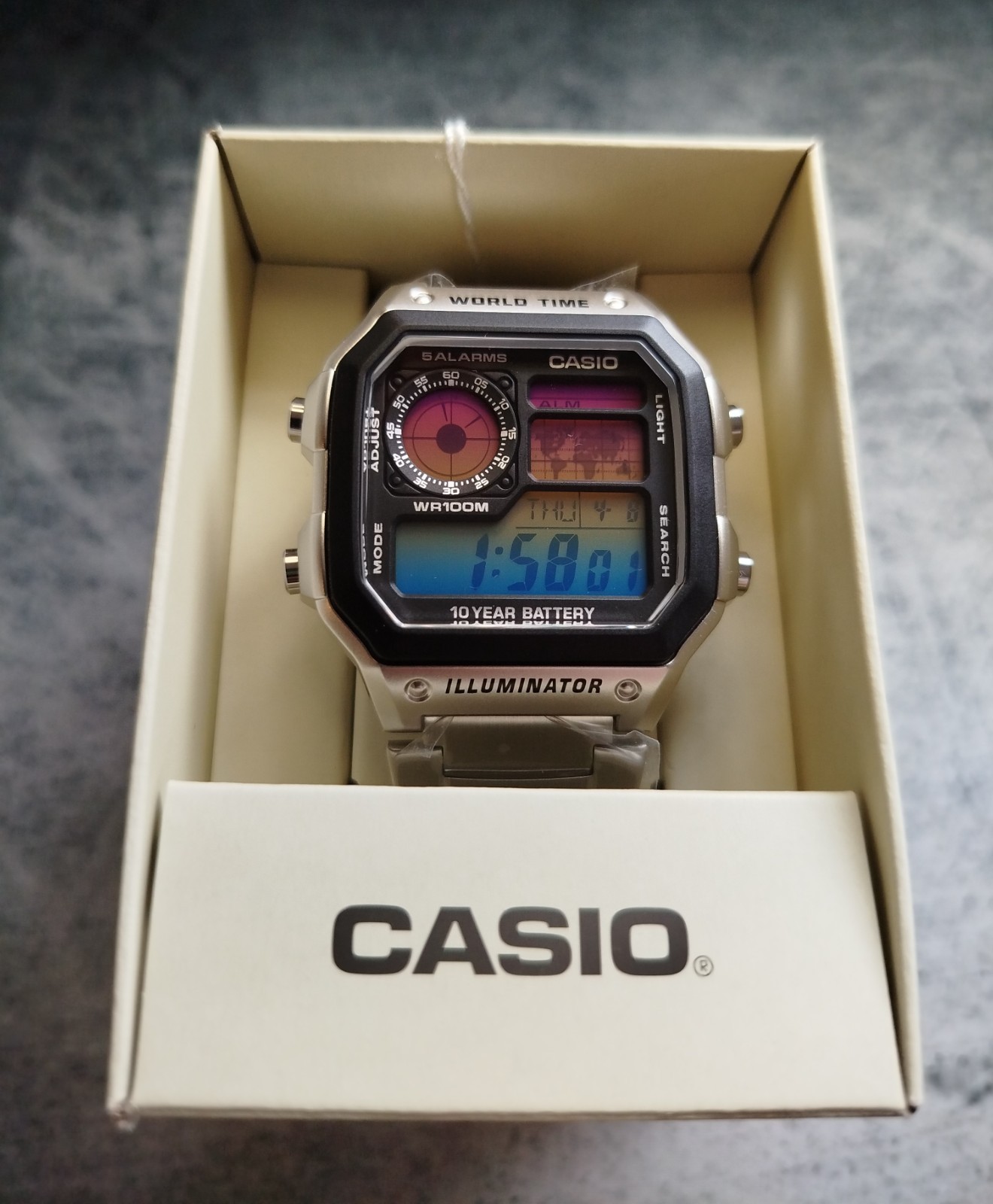 Custom Casio AE1200 World Time Teal Gold Gradient Mod Steel Bracelet