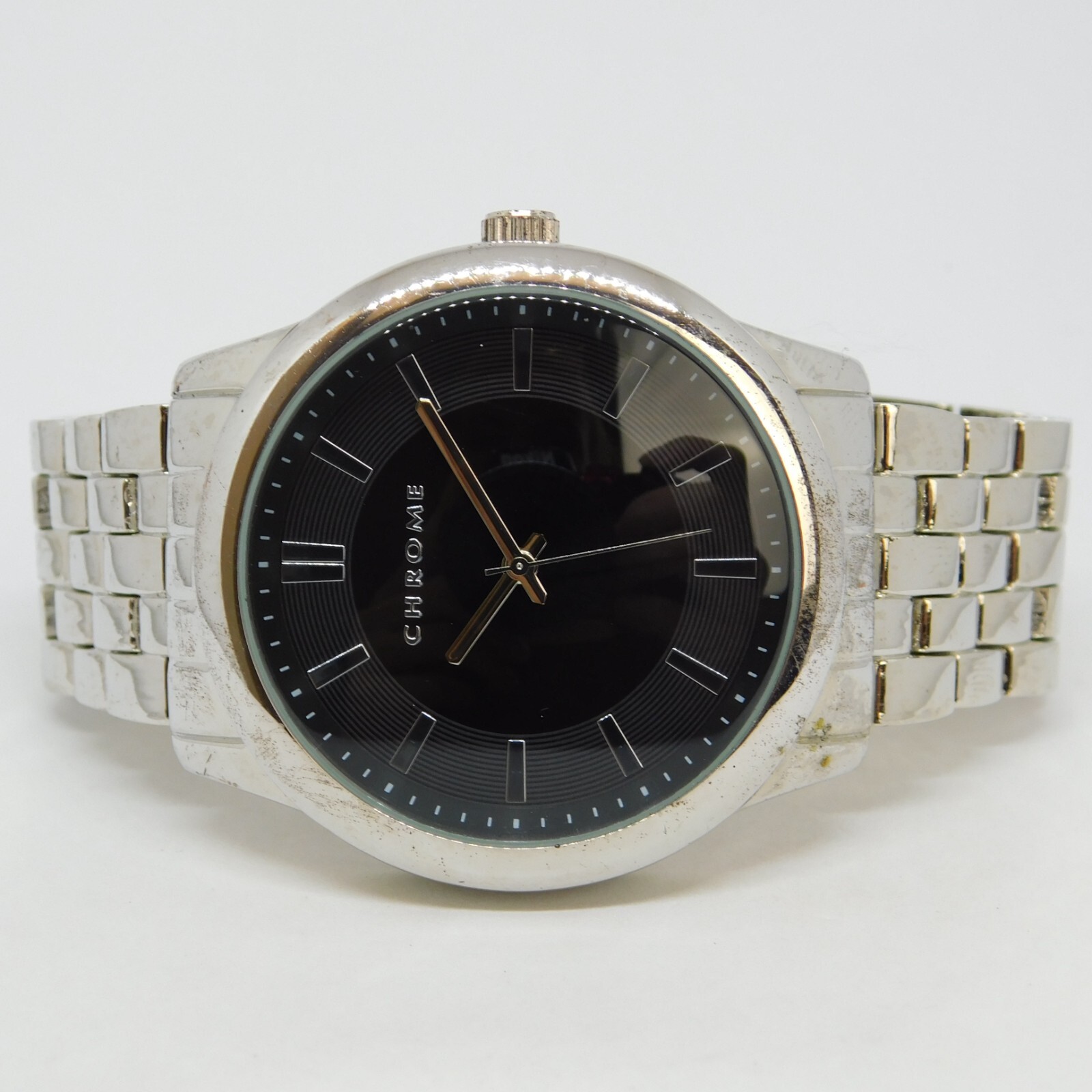 FMD Chrome FMDAZ2014 Silver Tone Quartz Analog Men’s Watch Sz.7 3/4″ New Battery