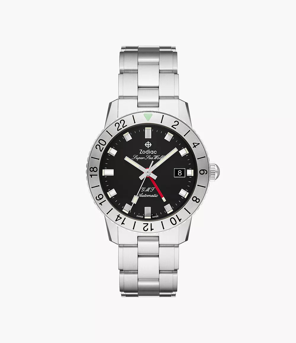 Zodiac Super Sea Wolf GMT Black Dial Steel Bracelet Watch ZO9405