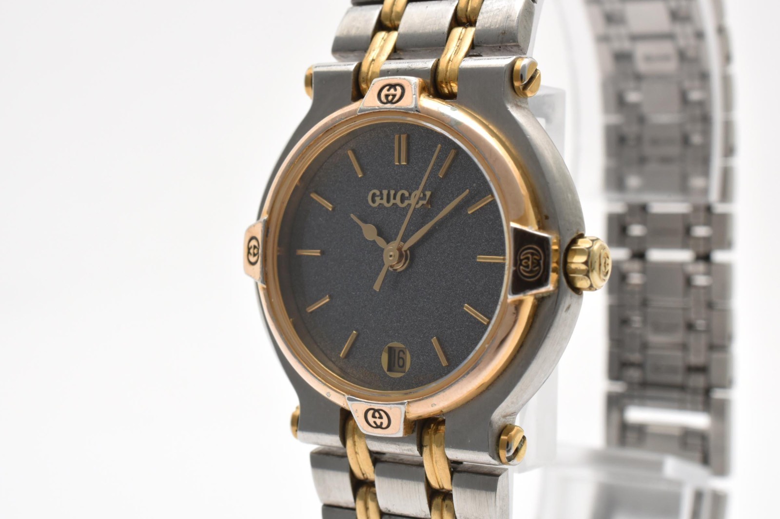 [Exc+5] Vintage Gucci 9000L 25mm Black Dial Date Quartz Women’s Gold Watch JAPAN