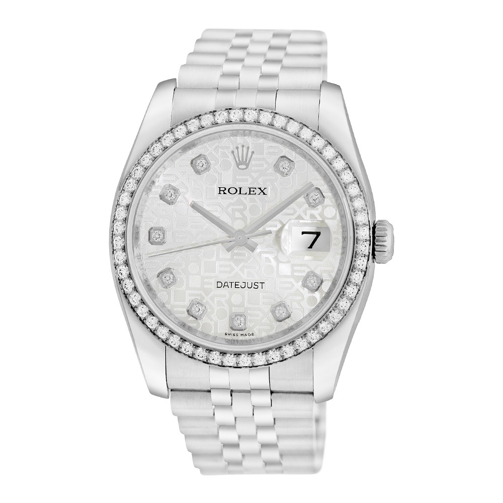 ROLEX Stainless Steel 36mm Datejust Factory Diamond 116244 Box Warranty MINTY