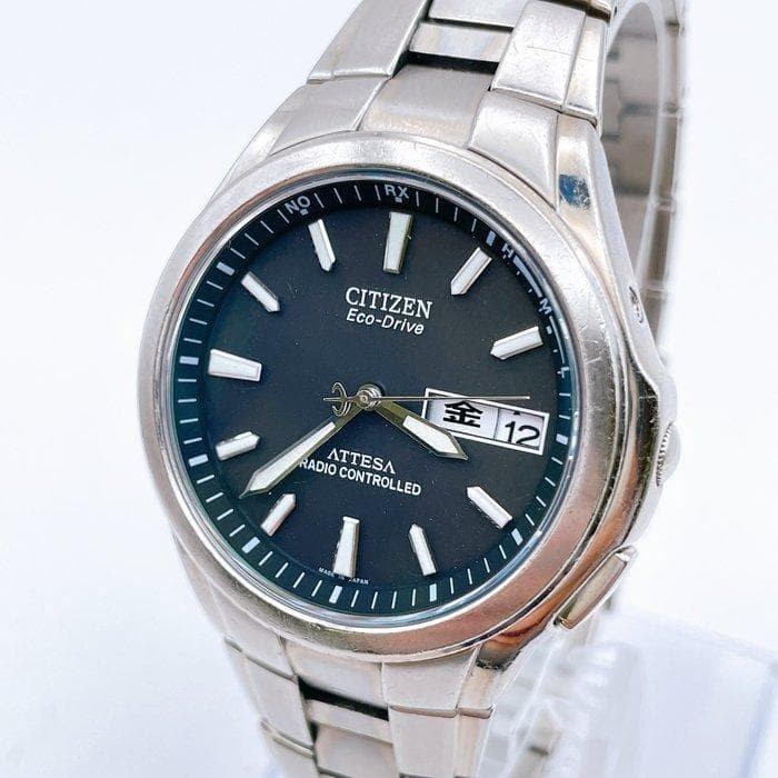 Citizen Attesa Eco-Drive Radio Controlled Day/Date Black Analog Wristwatch
