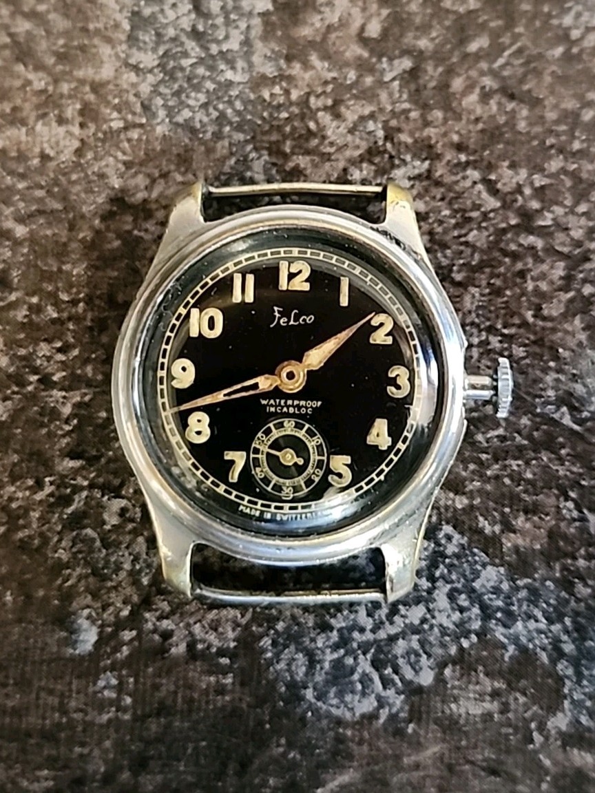Vintage Felco RH Military Watch. Rare. Works Great. Missing Original Case Back.