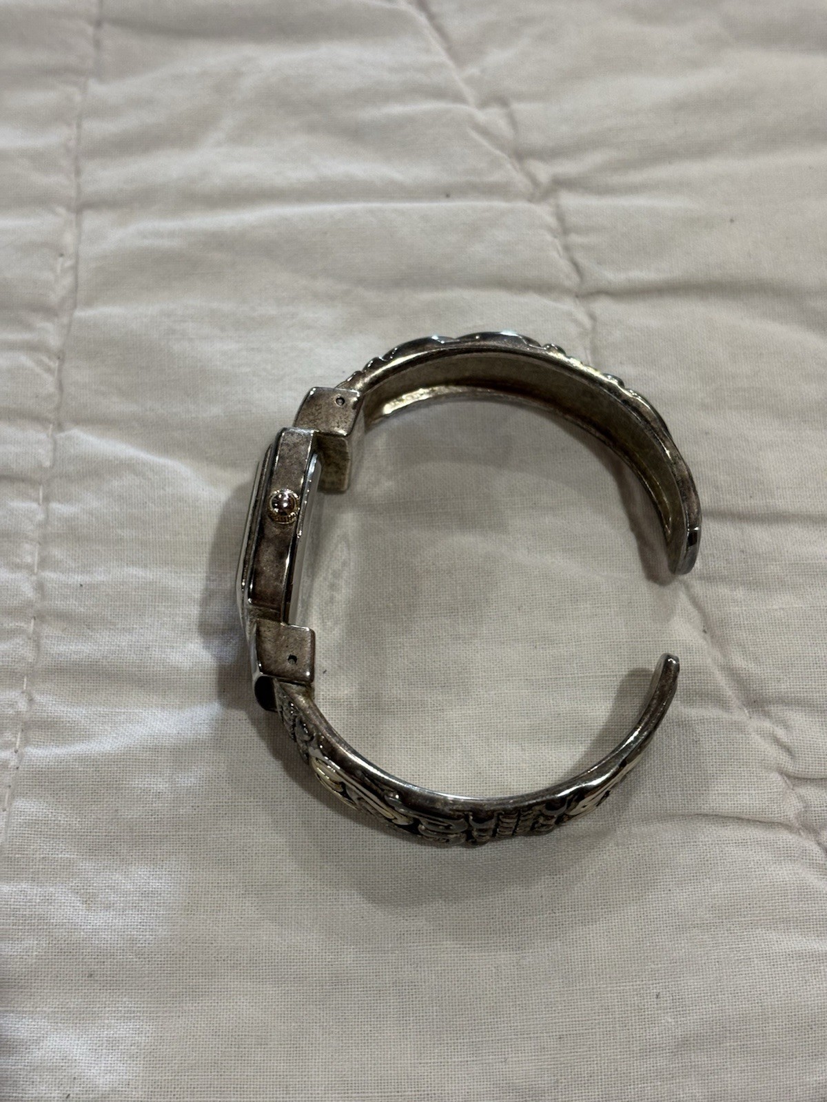 Geneva Open Cuff Hinge Bracelet Band Watch Engraved Scrollwork Design Needs TLC