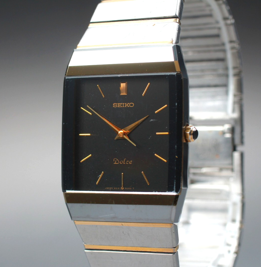 Vintage 1986 [Exc+5] Seiko Dolce 9531-5060 Black Tank Tungsten Quartz Mens Watch
