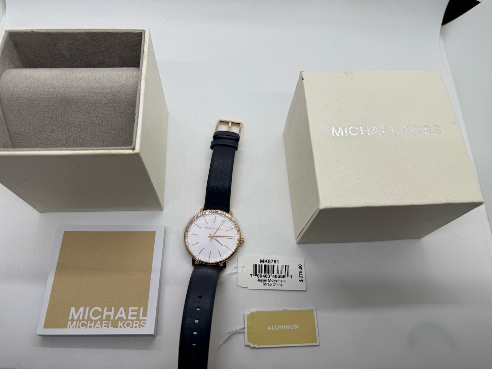 Michael Kors Ladies Pyper Three-Hand Navy Leather Strap Watch MK2893