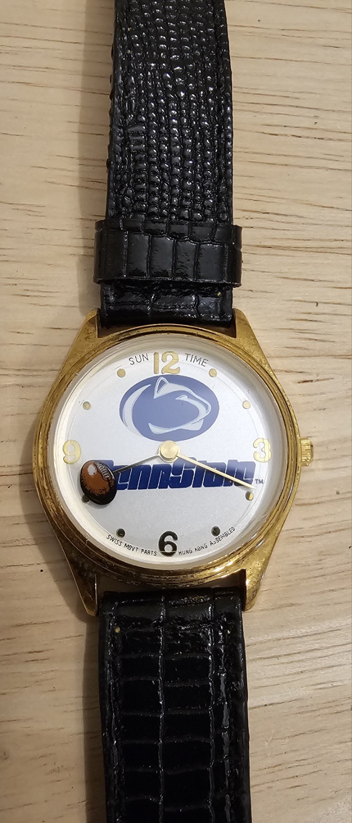 Sun Time Penn State Watch Unisex 31mm Case Quartz Black Leather Band, New Batt.