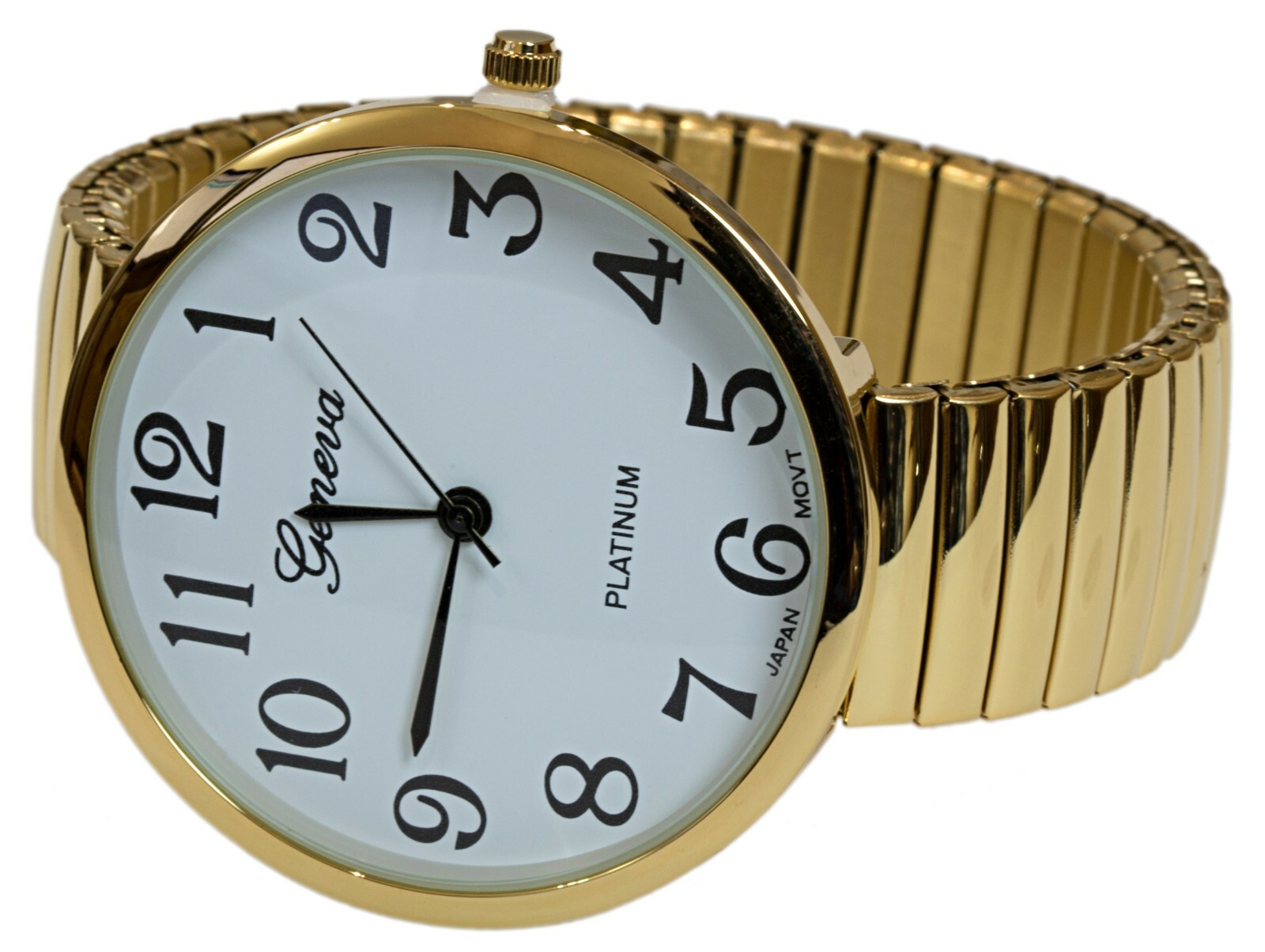 Gold Super Large Size Round Face Stretch Band Easy to Read Geneva Women’s Watch