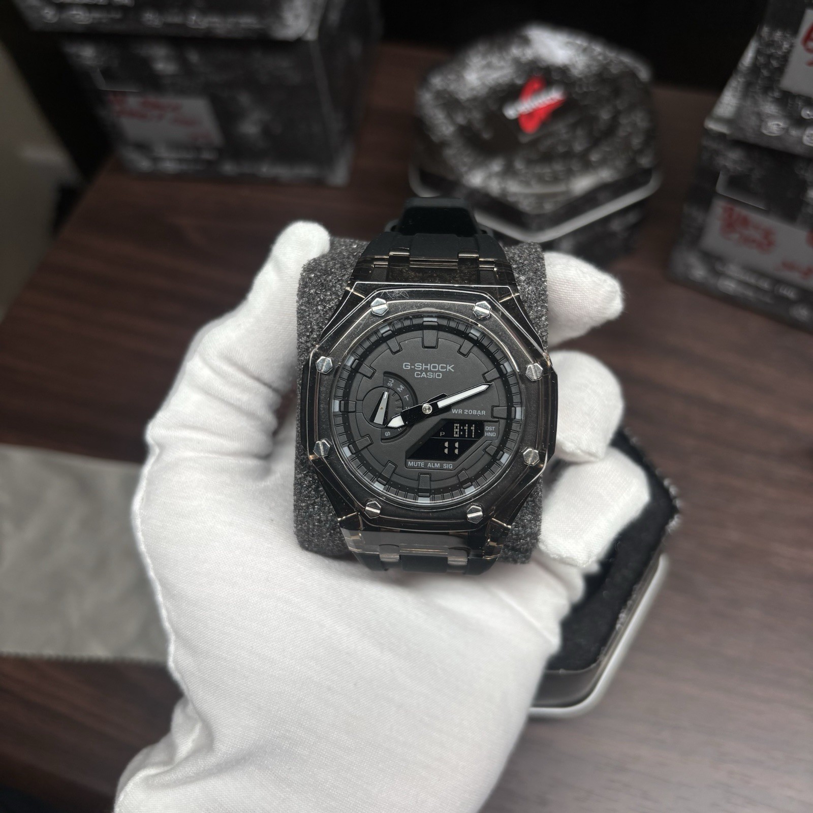 Casio G shock GA2100-A1A CasiOak Clear Case Steel Screws Black on Black Build