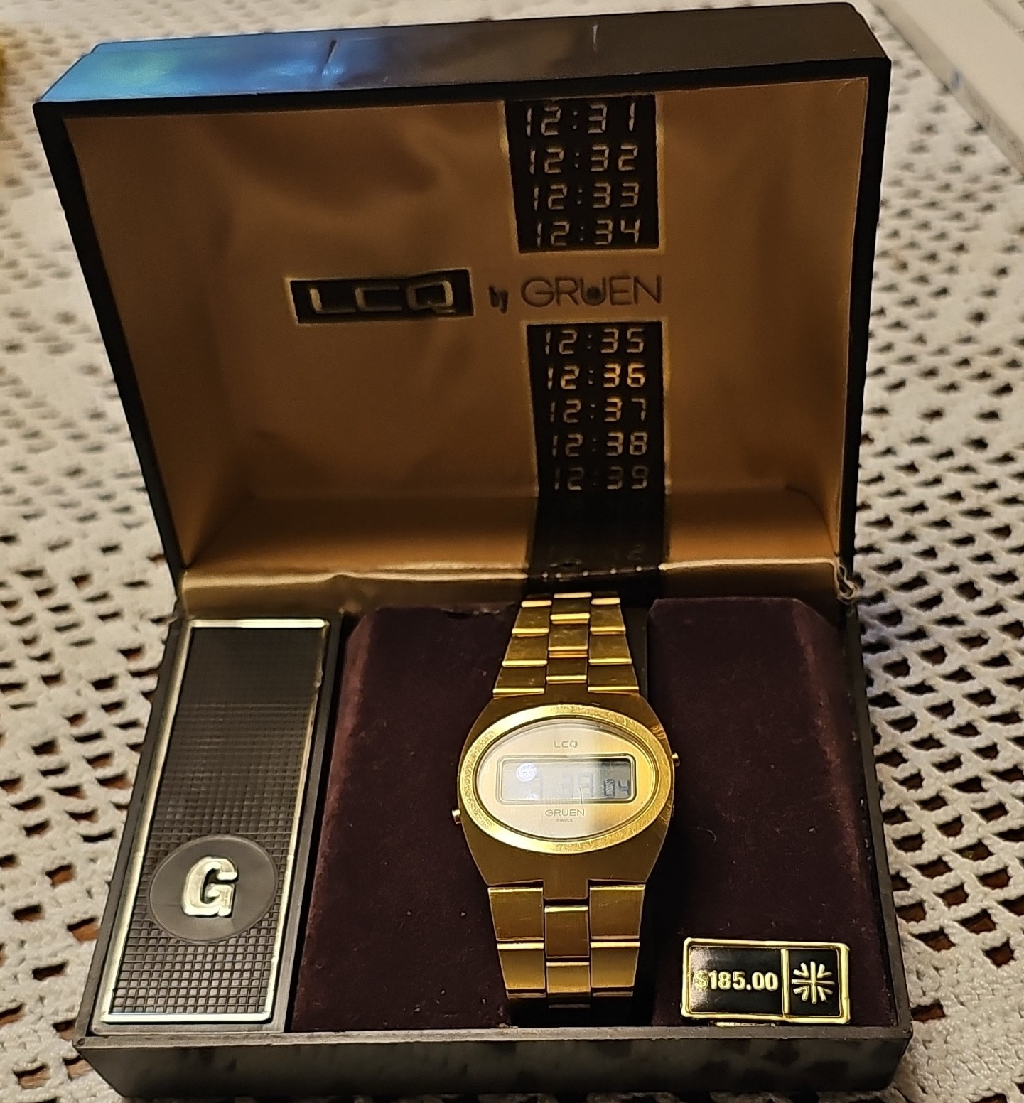 VINTAGE Gruen Telestar LCQ VI LCD Digital Watch WORKS W/ BOX MANUAL PAPERS Set