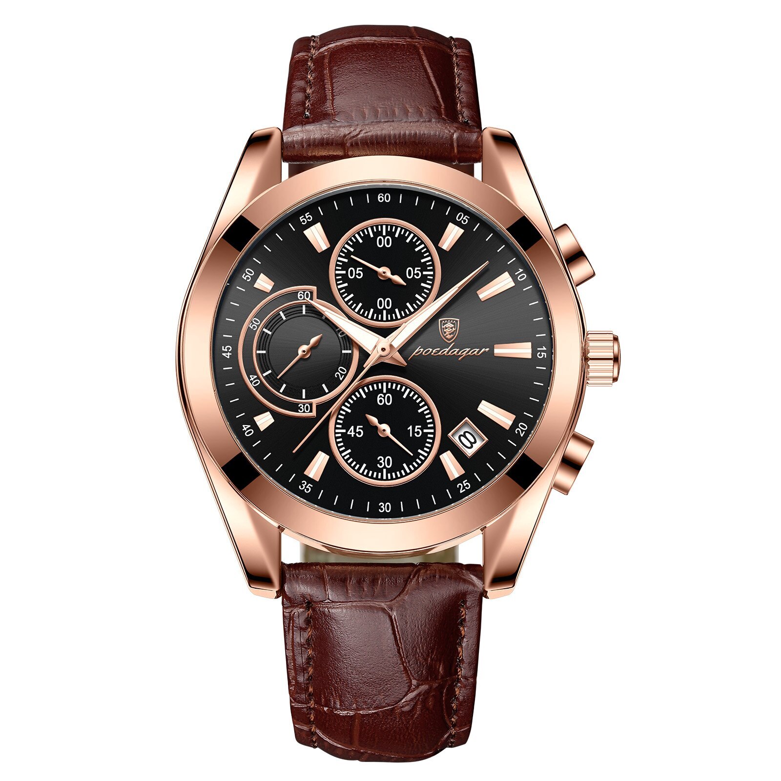 Men Watches Leather Wristwatch Sport Chronograph Waterproof Quartz Watch for Men