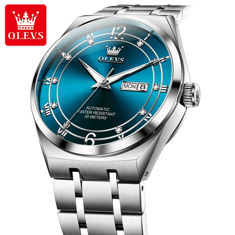 OLEVS Men Automatic Mechanical Watch Stainless Steel Luminous Date Display Watch