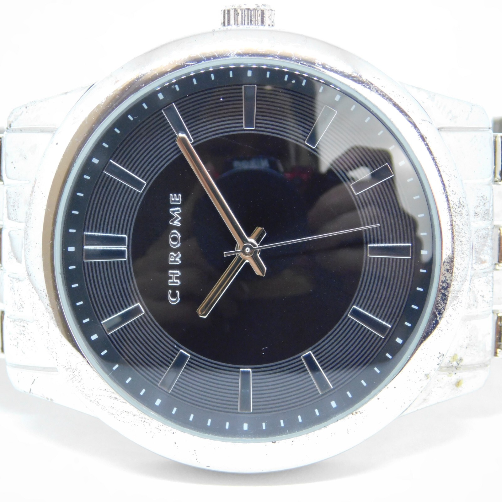 FMD Chrome FMDAZ2014 Silver Tone Quartz Analog Men’s Watch Sz.7 3/4″ New Battery