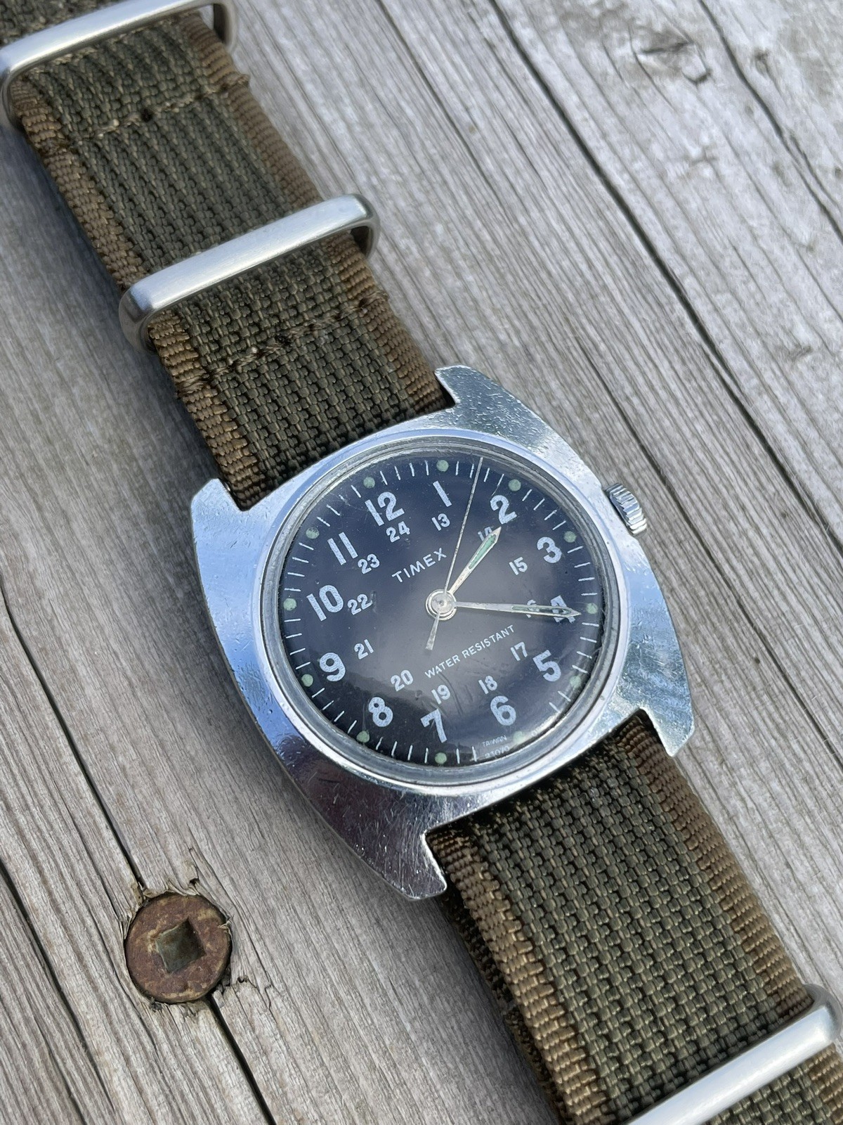 Serviced 1970’s Men’s Vintage Timex Sprite Field/Military Watch 24 Hour Dial