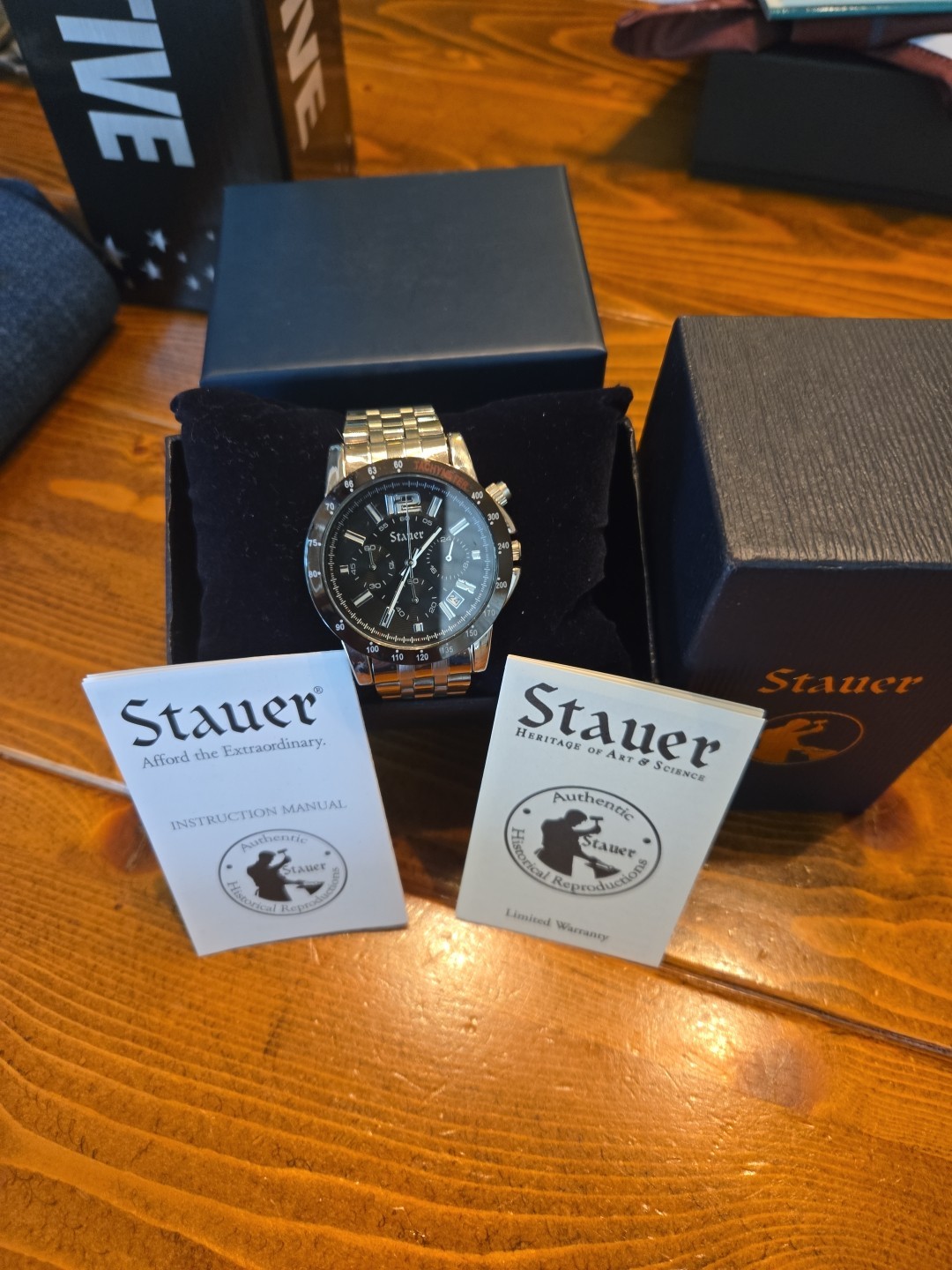 Stauer Jet-Setter Chronograph Stainless Steel And Black Watch | Gift Box #38061