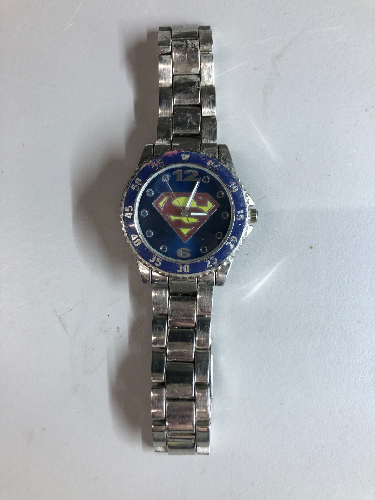 Vintage Superman Kids Wristwatch Stainless Steel Band
