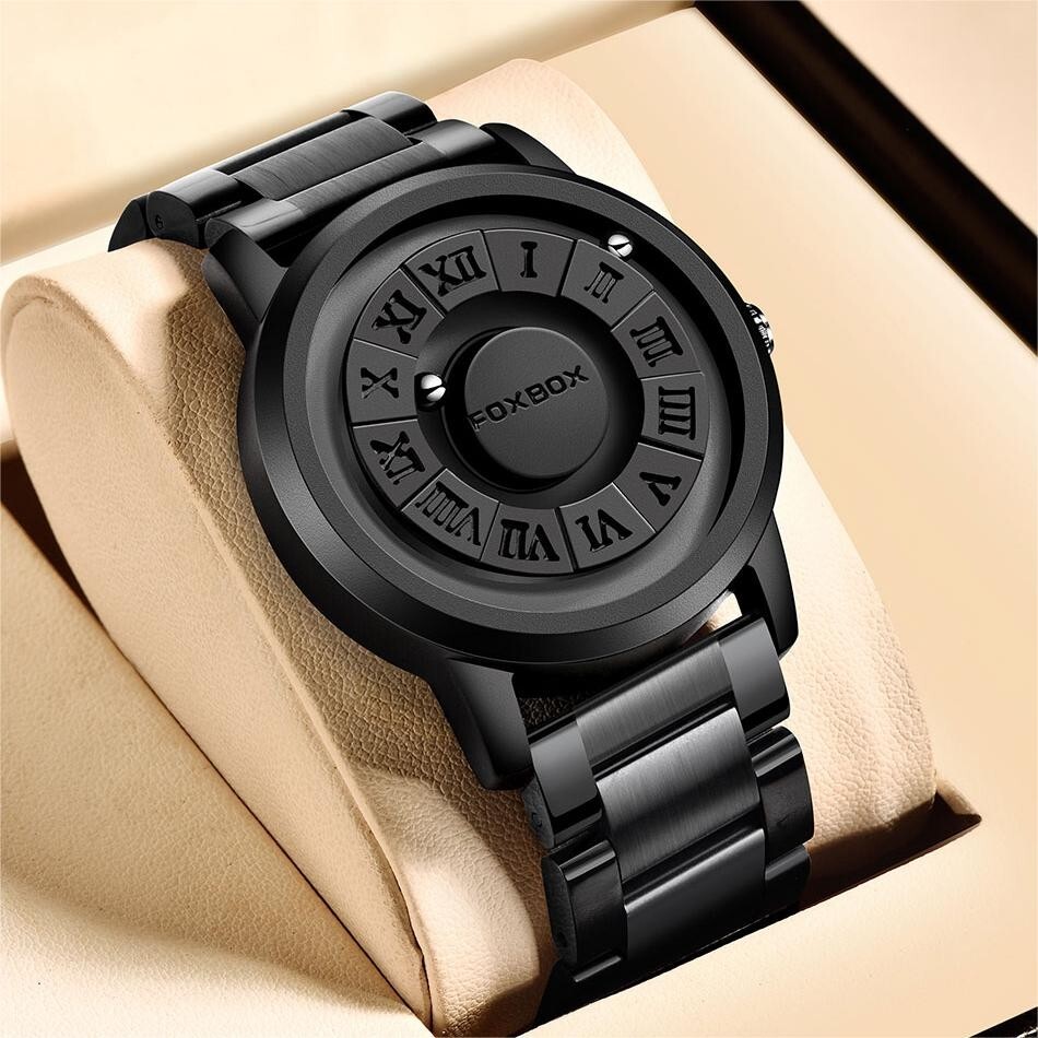 LIGE FOXBOX Men’s Quartz Watch Scrolling Bead Magne Wristwatches 3ATM Waterproof