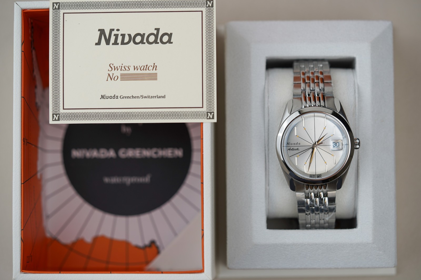 Nivada Grenchen Antarctic Spider Silver Dial BOR 32023A04 Steel Automatic Watch