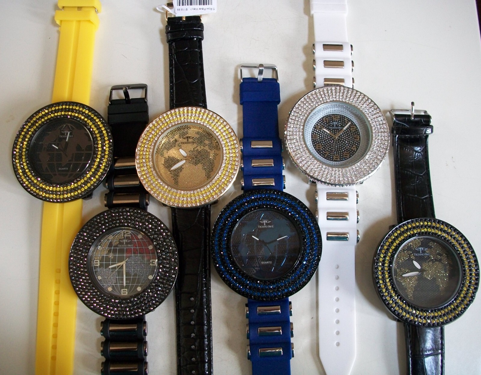 Men’s 5 Row Plain & Map dial TECHNO PAVE Bling Fashion Dressy Watch