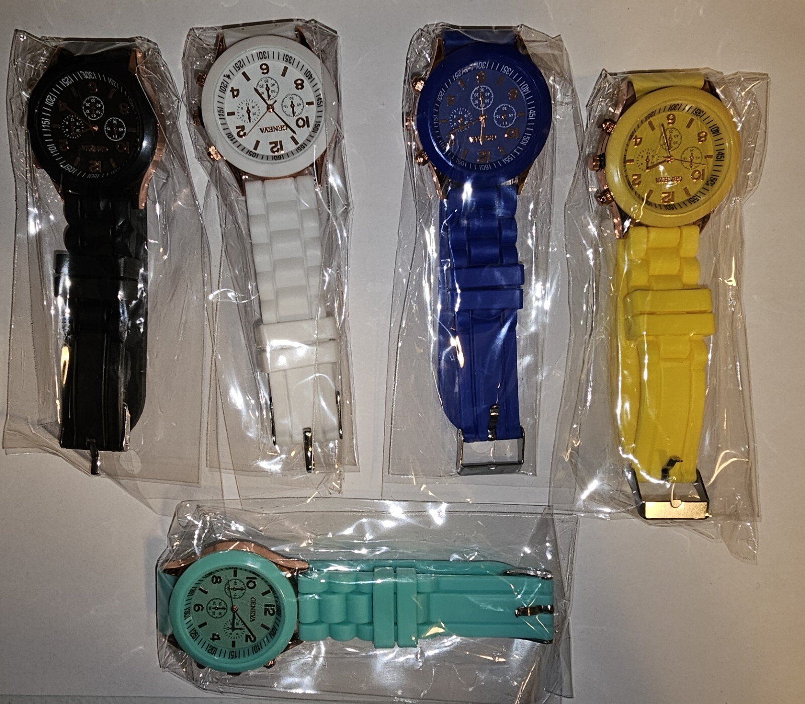 Lot of 5 Womens Watches Black White Blue Yellow Light Blue Jelly/Rubber Bands #8