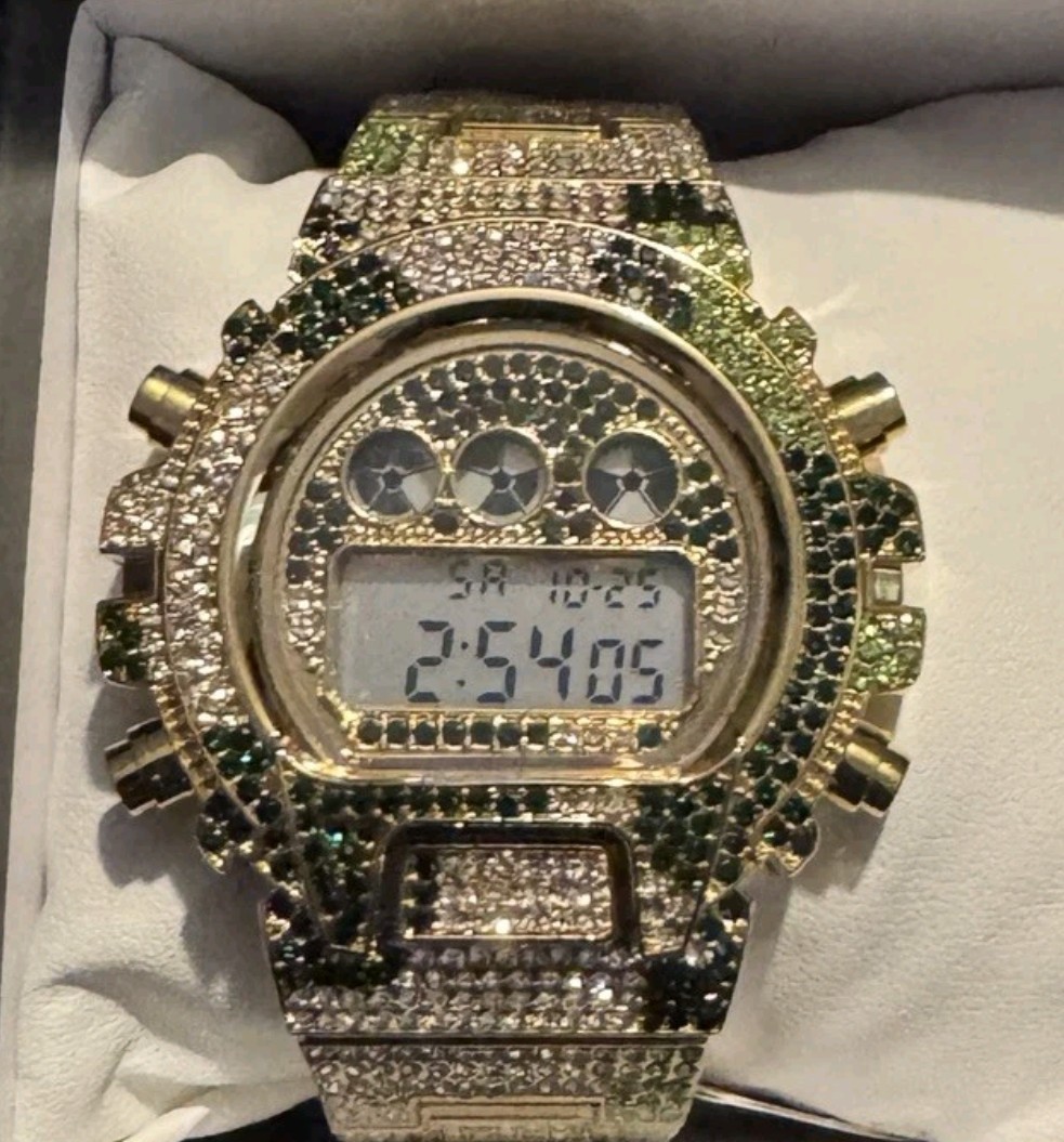 Activa X Invicta Mens Watch 51mm Silver Tone Camo Green ICE Bling ACW4019-006