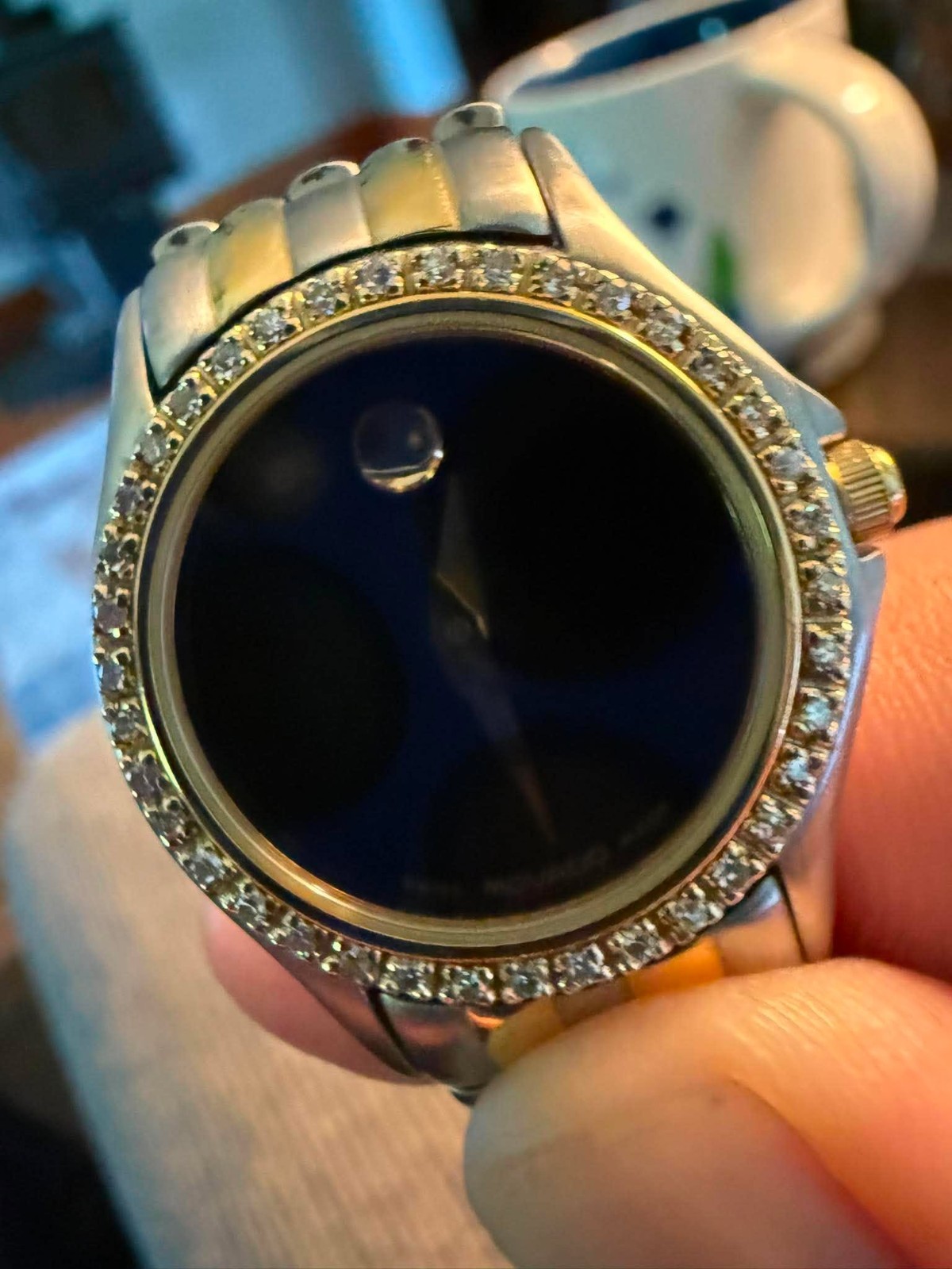 Movado Museum Two Tone 85-E4-9812 Diamond Bezel Watch