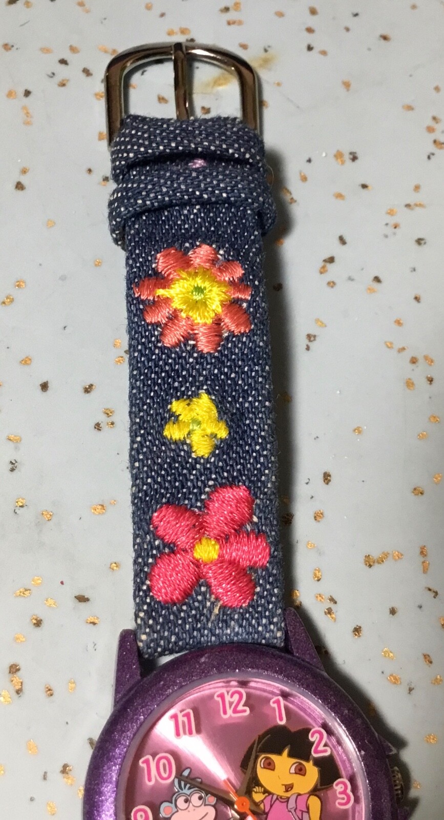 2003 NELSONIC DTE058-DORA the EXPLORER & BOOT CHILD WATCH EMBROIDERED DENIM BAND