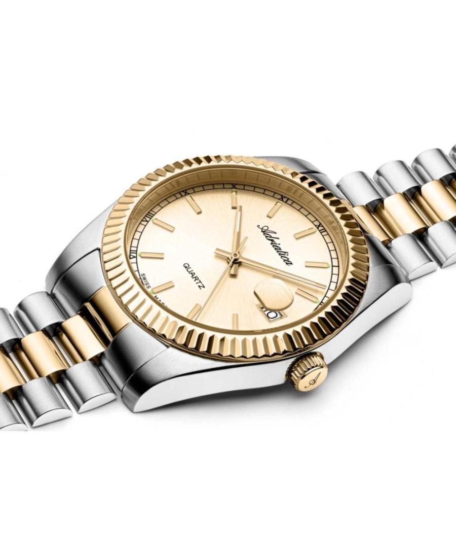 ADRIATICA Men Quartz Casual Watch Classic Dress Gold color Dial Waterproof Swiss