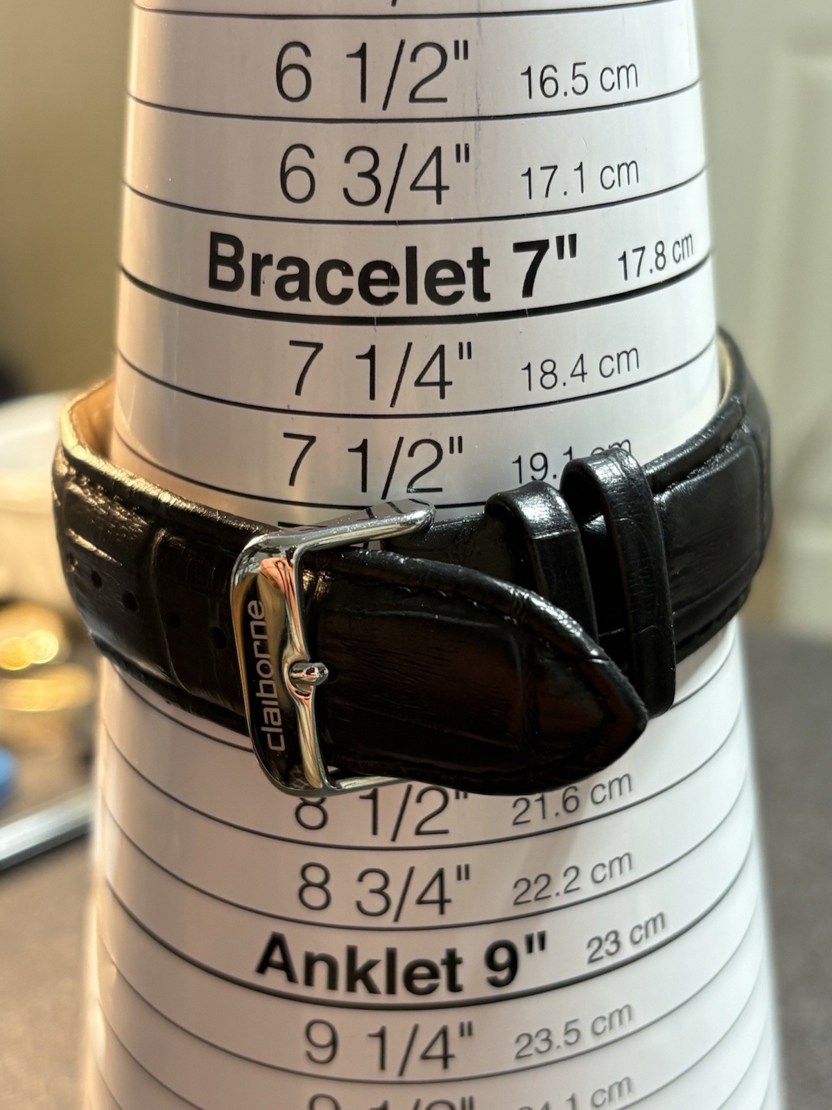 Claiborne Multifunctional Dial Men 44mm Watch Silver Tone/Black Leather,New Bat
