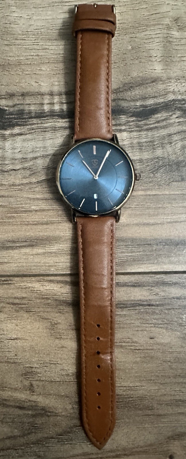 Lavaredo Quartz Gold Case Brown Leather Strap Blue Dial Watch 3 ATM
