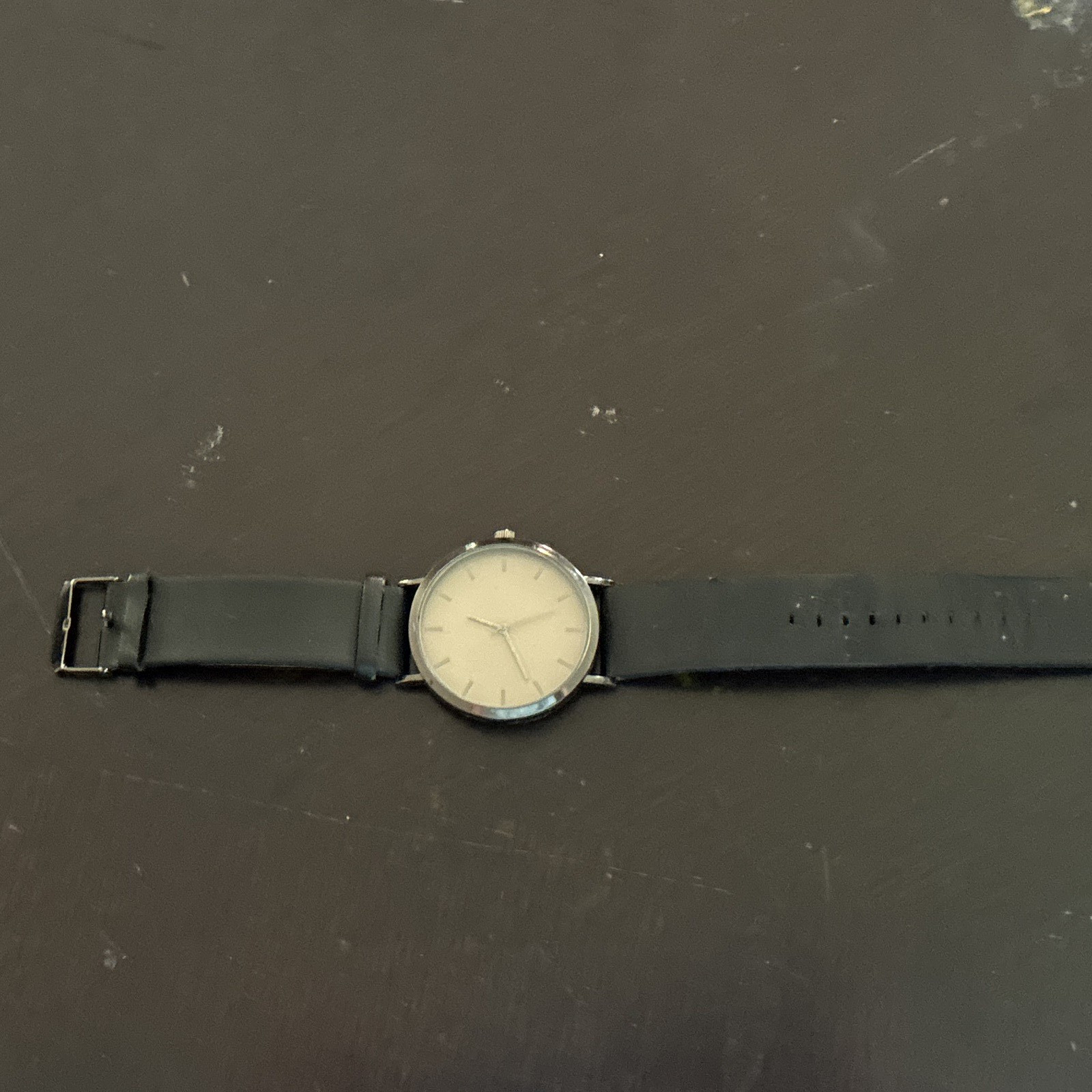 FMD Swiss Quartz Analog Watch White Dial Black Leather Strap 36mm Round Silver