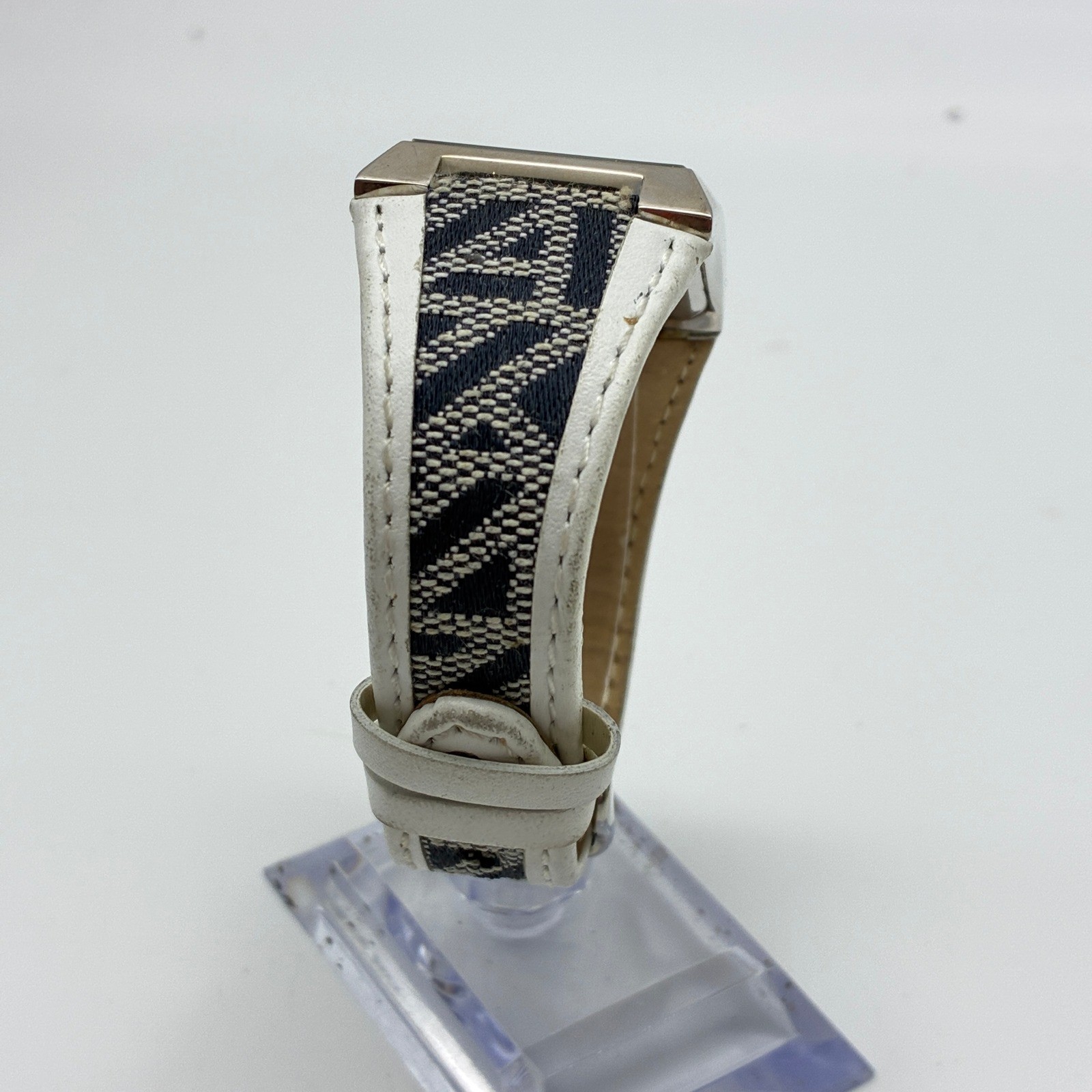 Anne Klein Women Silver Tone Rectangular Watch Monogram Fabric Leather 10/8601