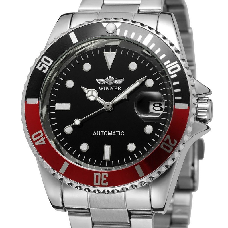Winner Automatic Mechanical Men’s Skeleton Back Wrist Watch Date Stainless Steel