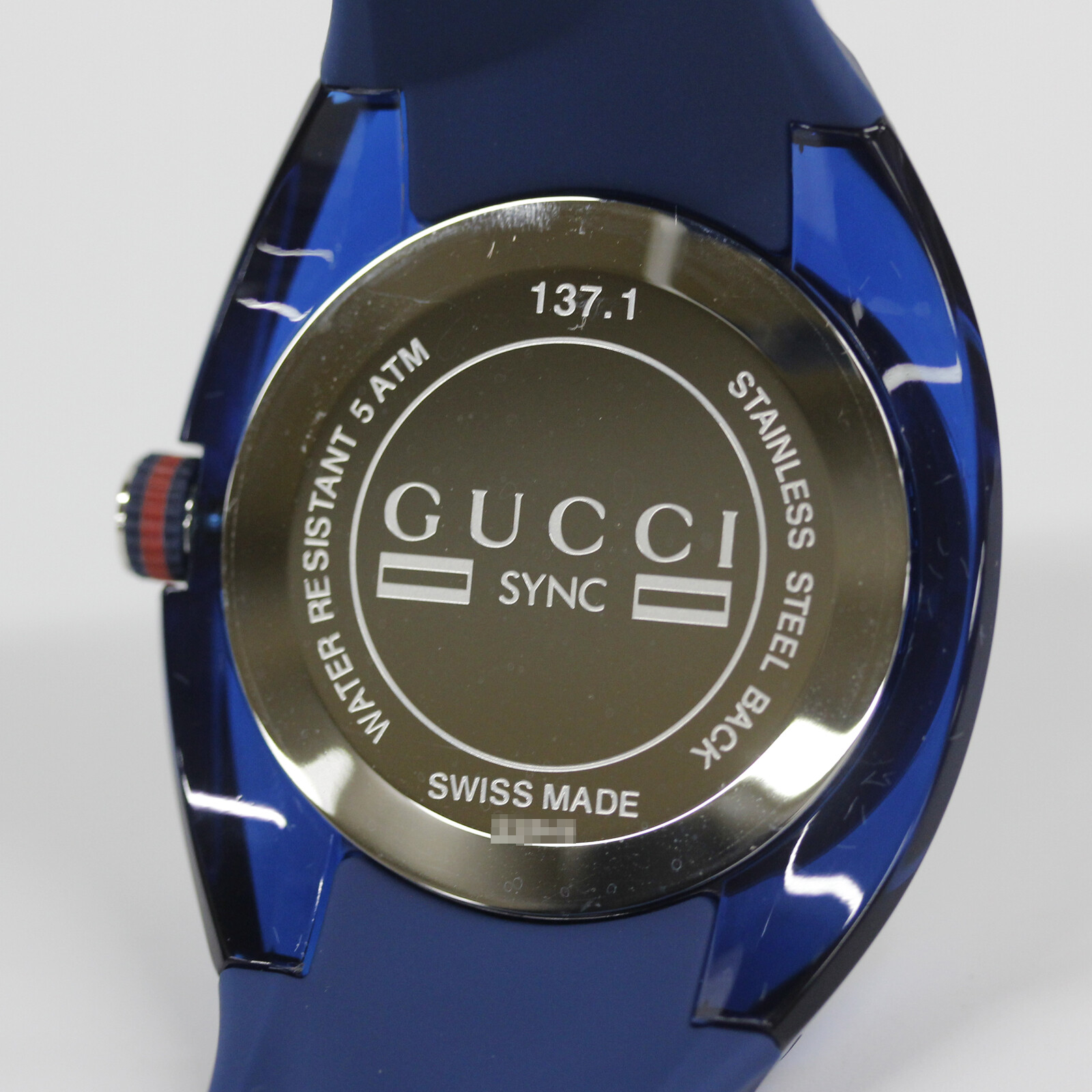 GUCCI SYNC YA137104A Analog Quartz Sapphire Crystal Blue Blue