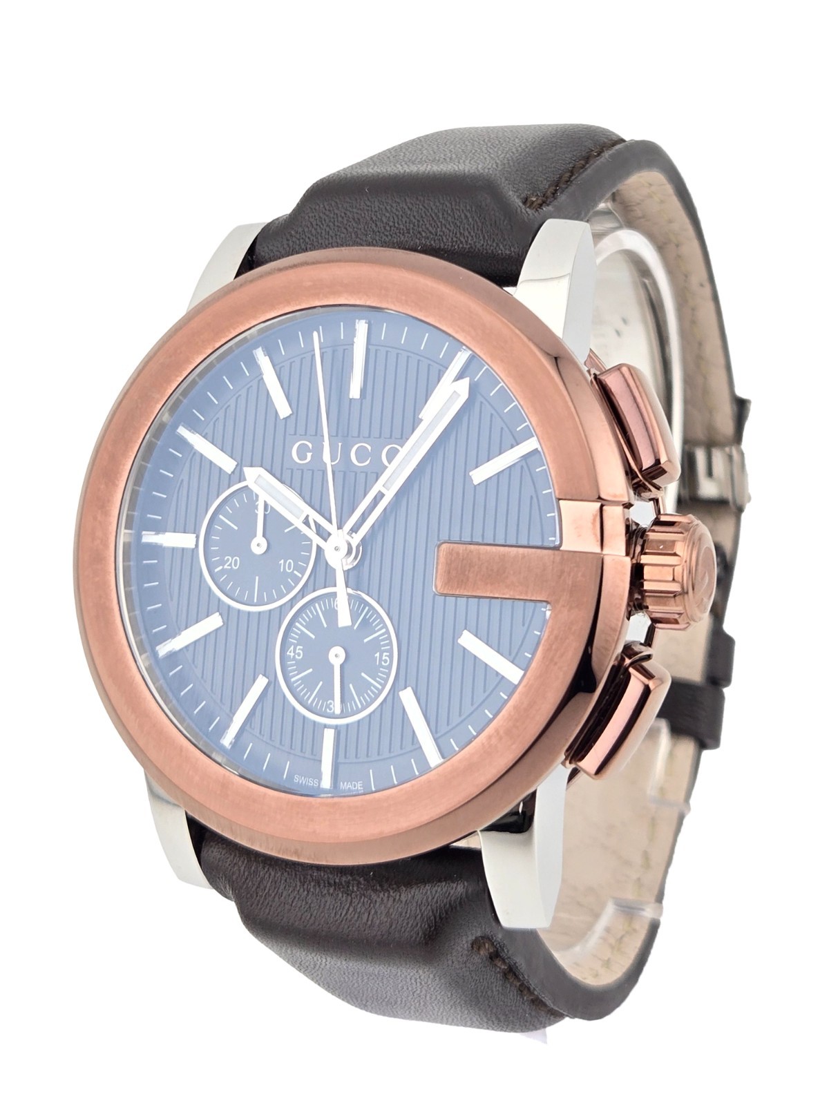 Gucci G-Chrono XL Men’s Black Dial Leather Strap Watch – YA101202