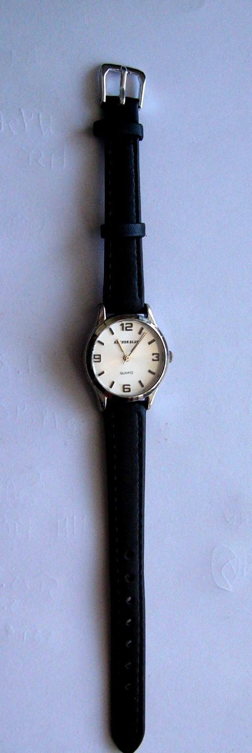 Anchor Blue 2842 Black Band Round White Face Silver Tone Minimalist Style Watch