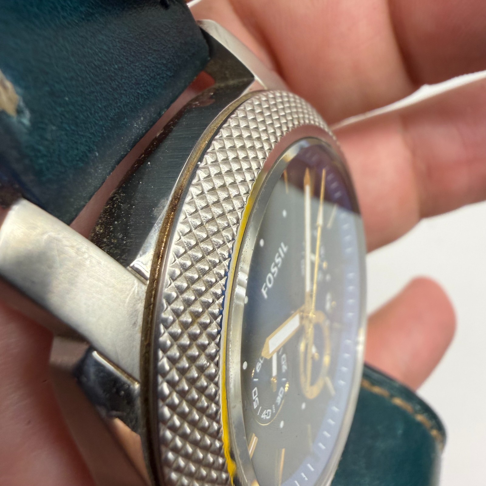 Fossil FS5262 Machine Chronograph Men’s Watch Blue Dial Dark Green Band – AS IS