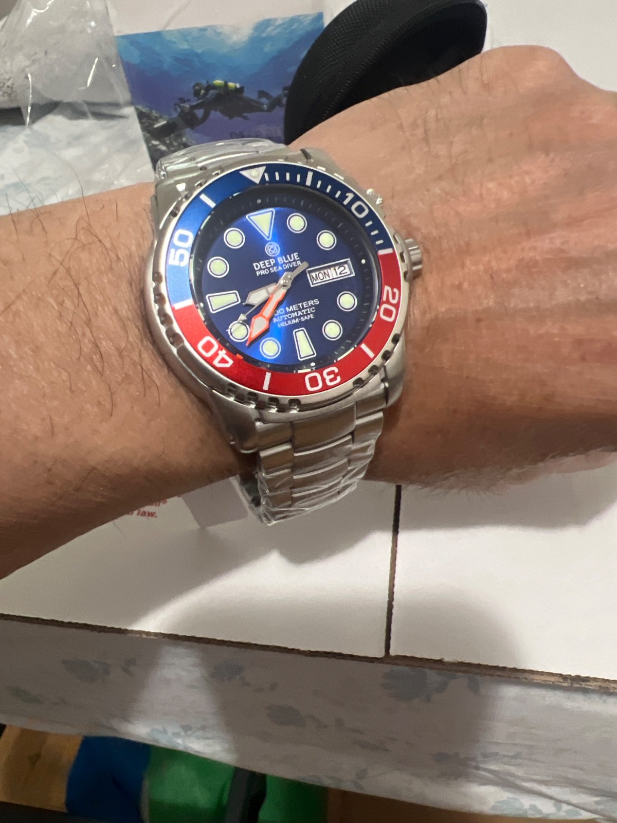 Authentic Pro-Diver🍻1000 Blue/Red Bezel 🔥Blue Dial 20/30/40/50 🍊Minutes Hand!