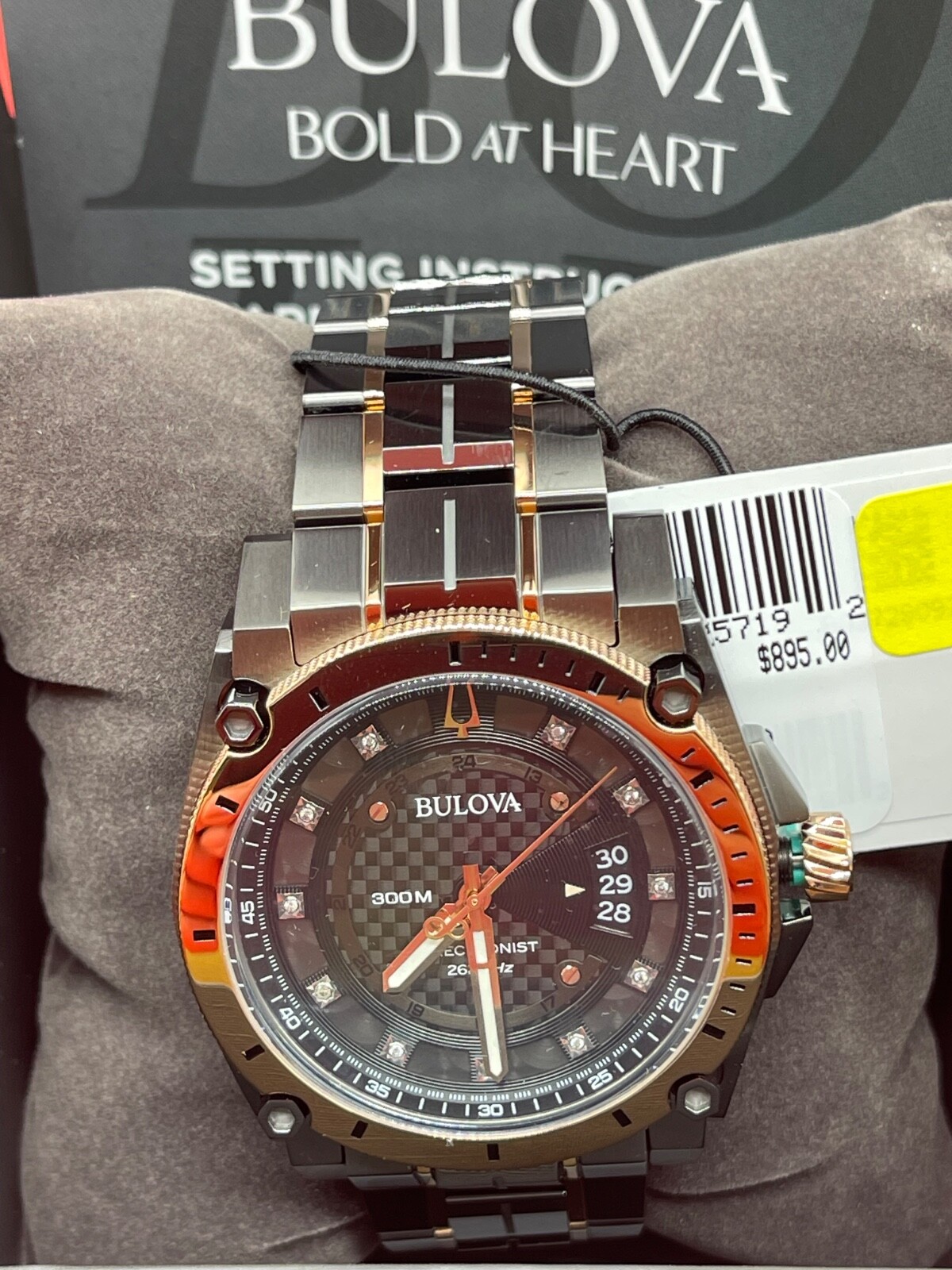 Bulova Precisionist Quartz Diamond Accent 2-Tone Black 46mm Watch 98D149 ROSE G
