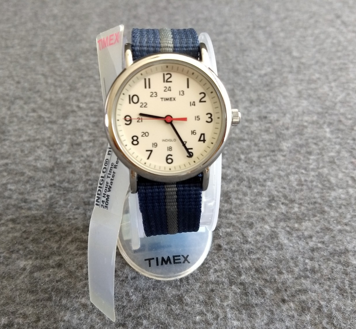 Timex Indiglo Night Light Weekender Watch T2N654 Easy Read Blue Gray Strap NEW