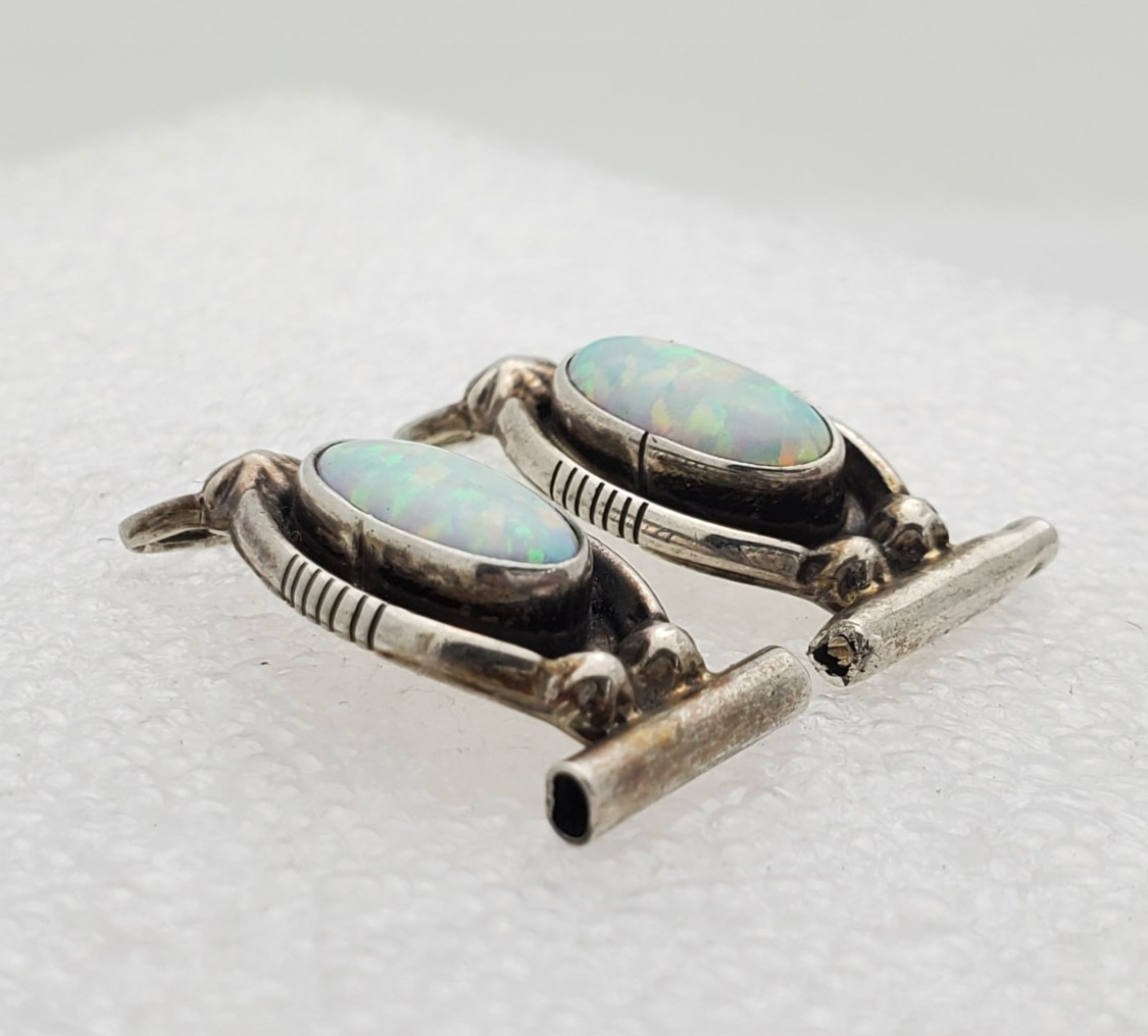 Running Bear RB Sterling Silver .925 & Opal Watch End Links 5.3g
