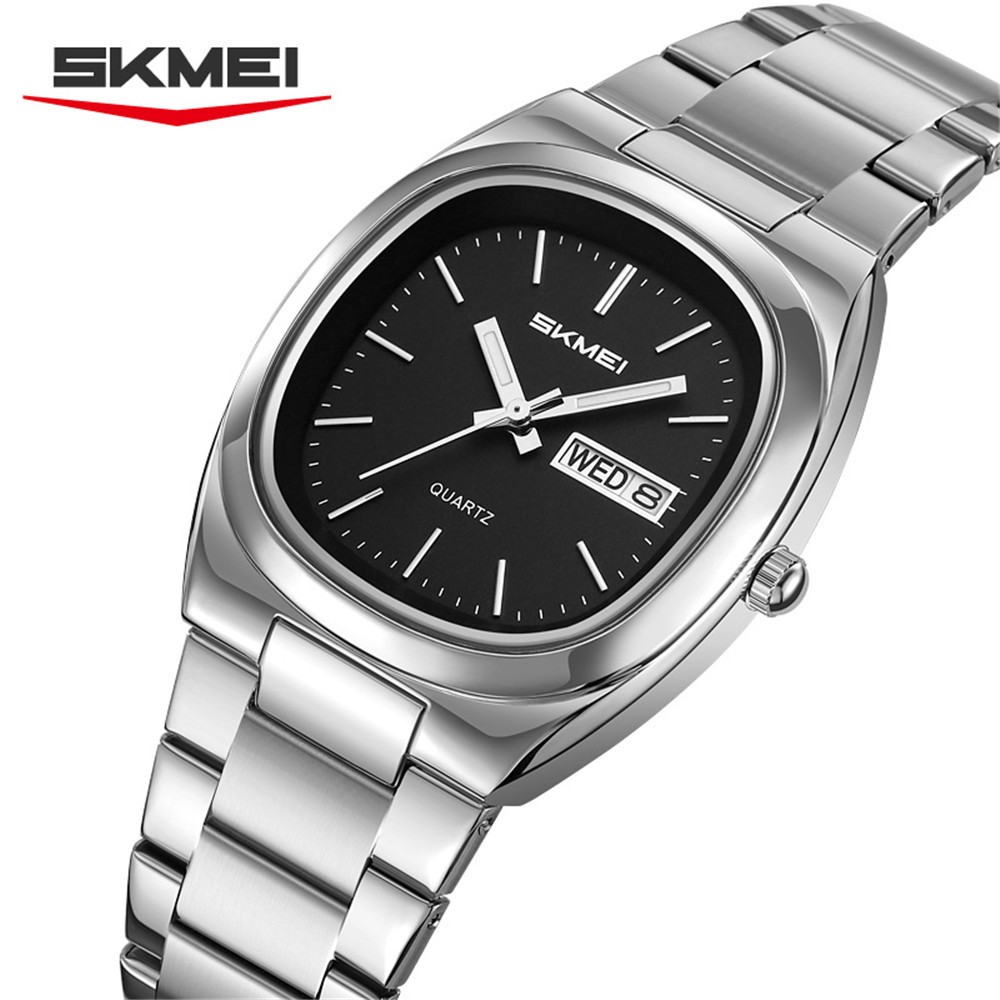 SKMEI Men Quartz Watch Gold Steel Week Date Square Dial Male Business Wristwatch