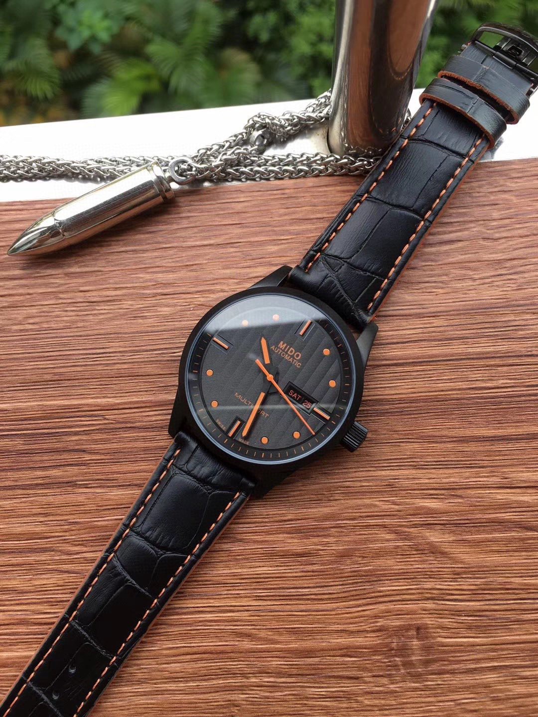 MIDO Multifort Automatic Men Watch Black / Orange 42mm Leather Strap
