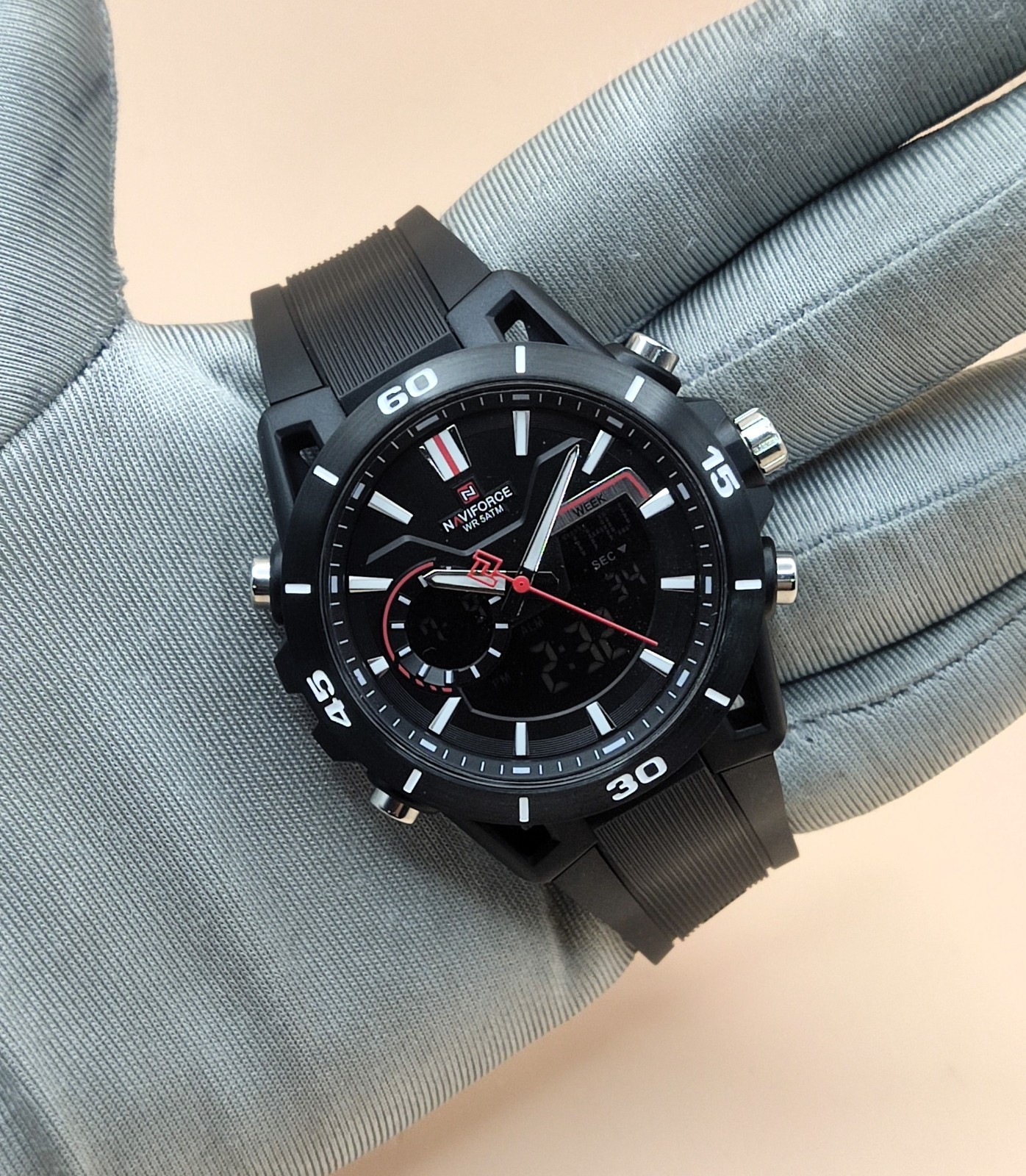 Amazing Naviforce Double Display Black Dial Refurbished Men’s Wrist Watch