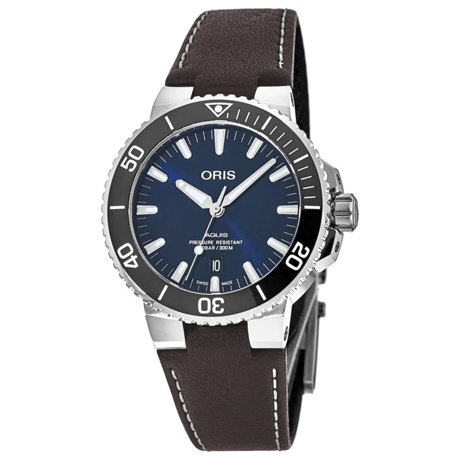 New Oris Aquis Date Blue Dial Brown Men’s Watch 01 733 7732 4135-07 5 21 10FC